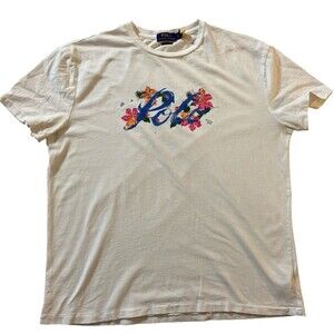 Ralph Lauren Polo Classic Fit T-Shirt L White Hibiscus Floral Logo Tee‎ Men’s